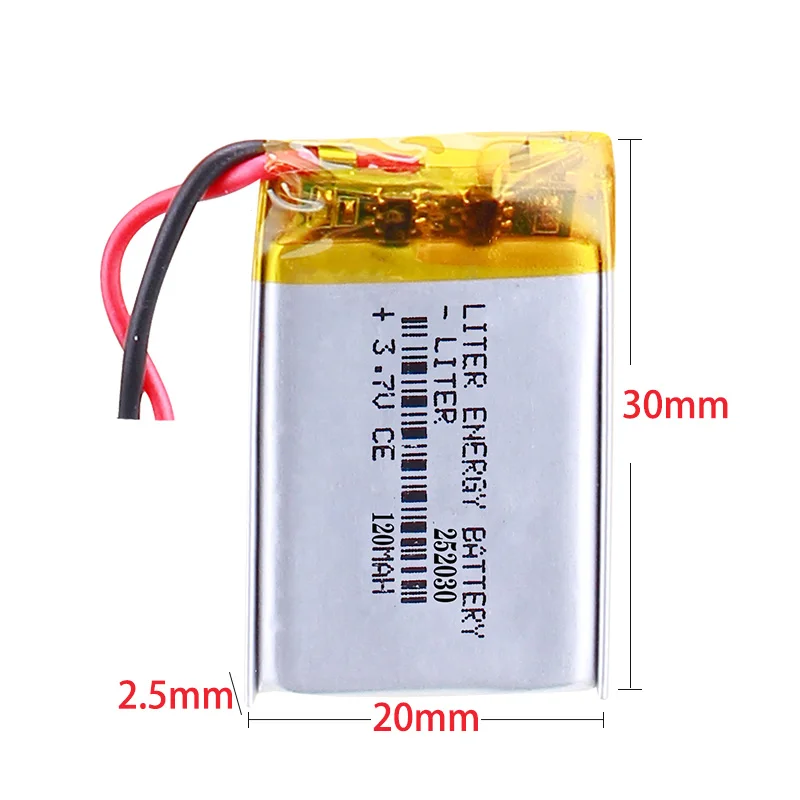 Liter Energy Battery 3.7V Li-Polymer Battery 252030 120mAh Small Electronics Built-in Battery