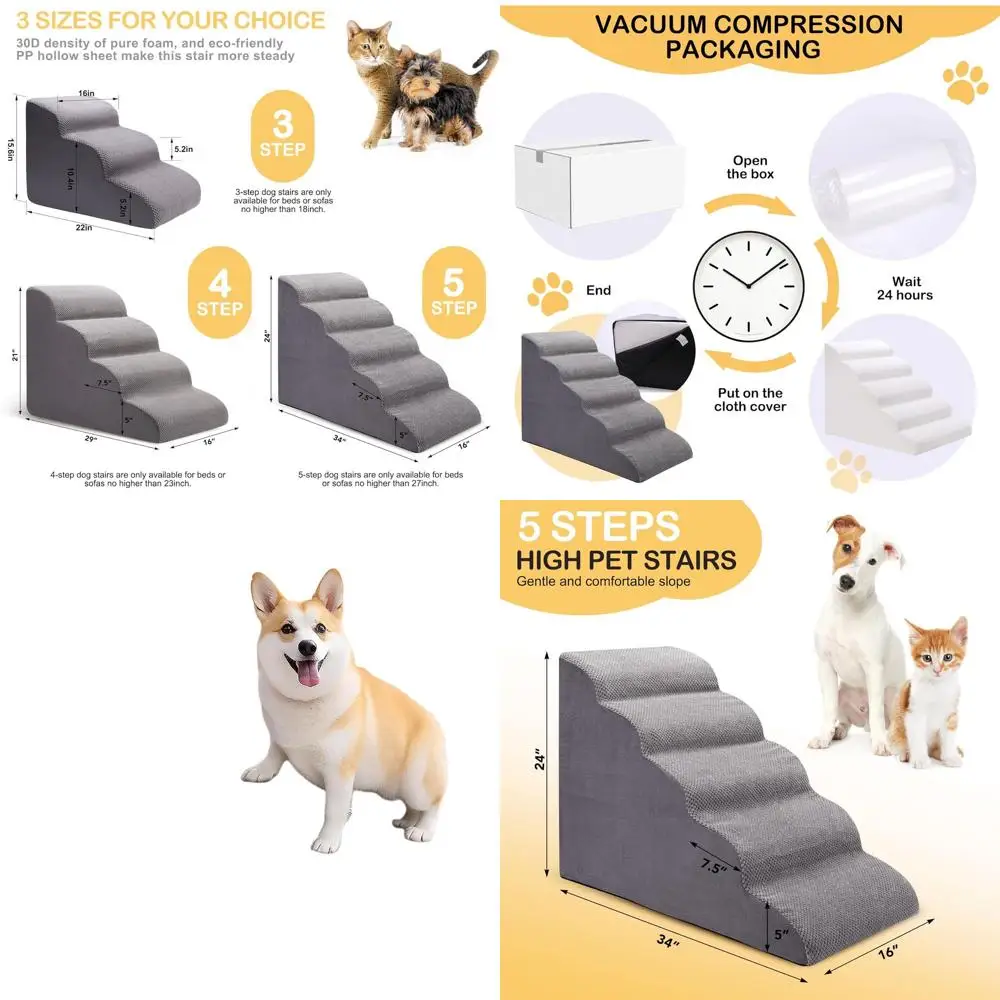 

5-ступенчатая нескользящая лестница для домашних животных, 24 высоких пенопластовых рампа для маленьких собак и кошек с поддержкой суставов