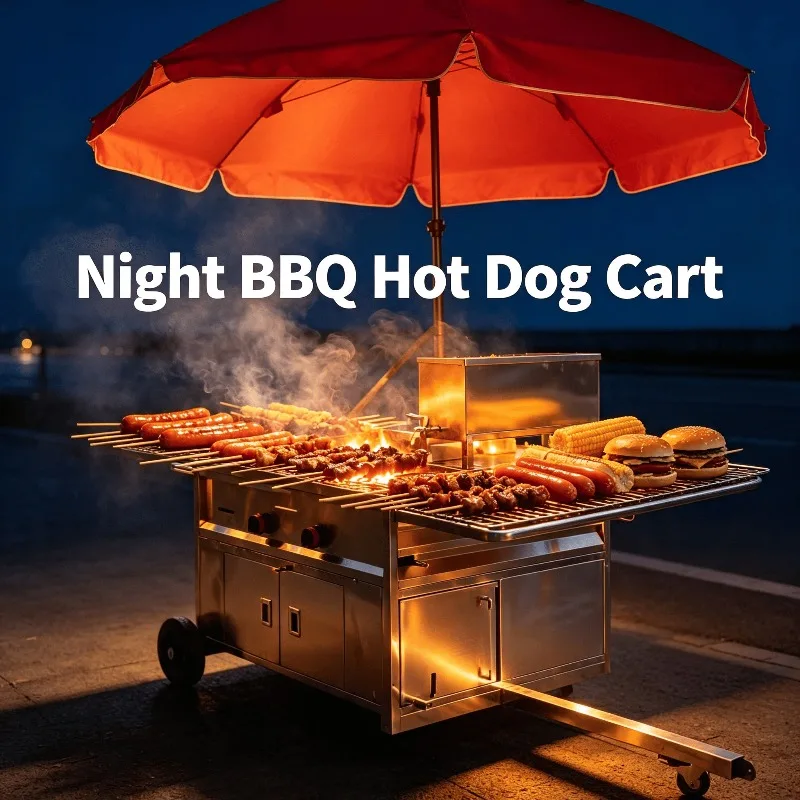 Towable Food Cart Stainless Steel Hot Dog Vending Stand Mobile Trolley For Street Fast Food Hamburger Business Customized