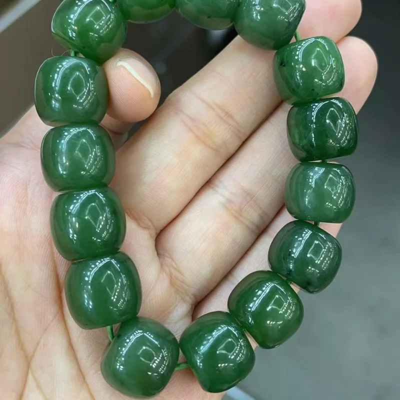 SGARIT Really Natural Jade Bracelet Green Round Beads Jade Strings Elastic Rope Men and Women Couple Hand Jewelry