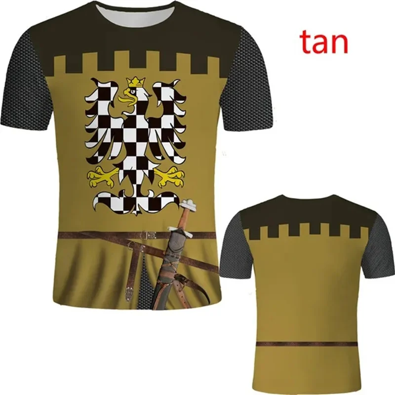 Retro Style New Men's 3D Print Medieval Knight Cosplay T Shirt Knight Armor Pattern Short Sleeve Cool Tee Tops Men Women