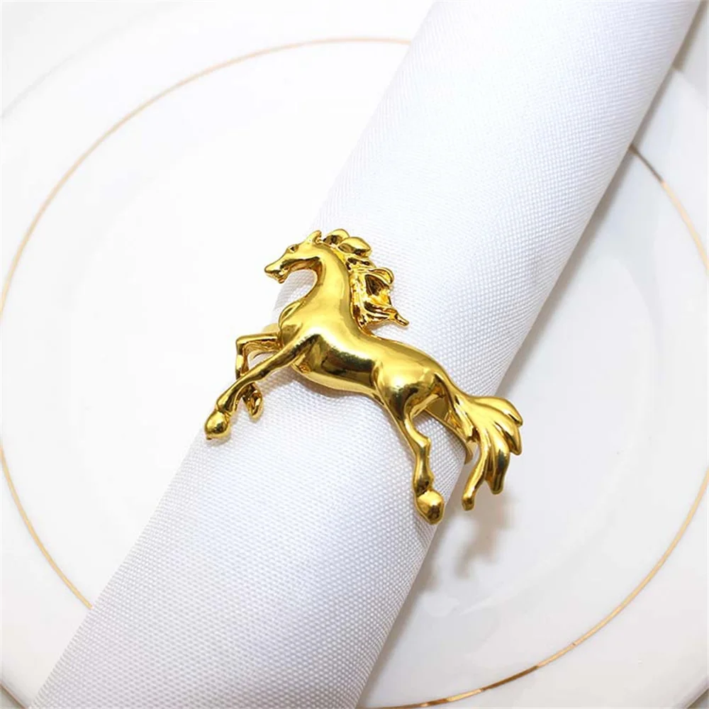 6Pcs Alloy Gold Horse Napkin Ring Metal Napkin Buckle for Wedding Party Dinner Christmas Holiday Birthday Decor ERM31