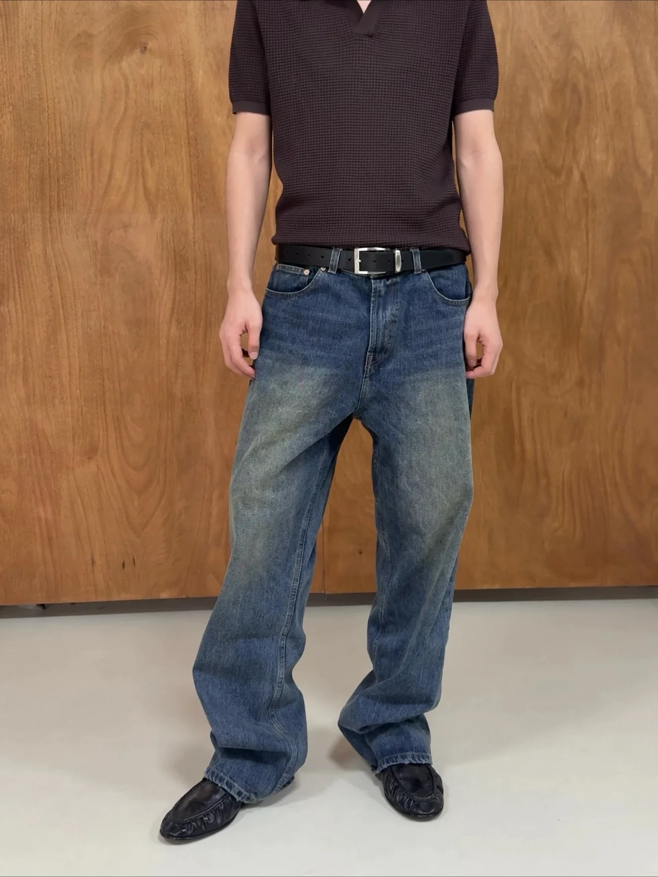 OL Style THIRD CUT Washed Blue Straight Version Retro Wide Leg Jeans
