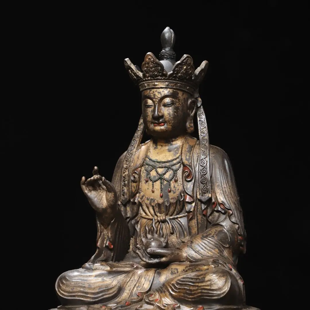 Antique Copper Gold Plated Ksitigarbha Bodhisattva Statue Creative Home Altar Desk Figurine