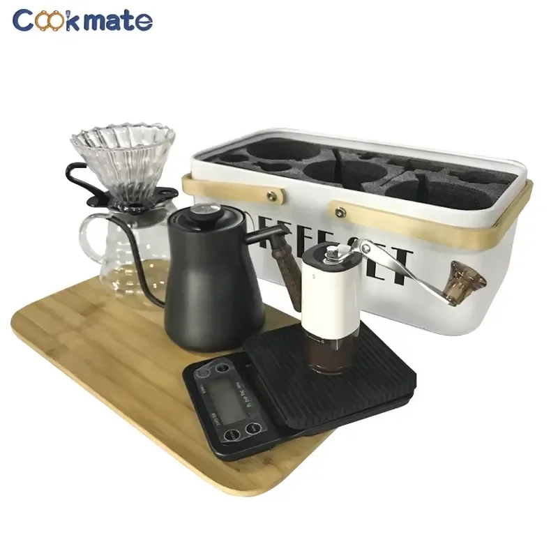 White Metal Coffee Filter Box Barista Accessories Set Paper Filters Timer Grinder Tools For Espresso Machine Tea Brewing Kit