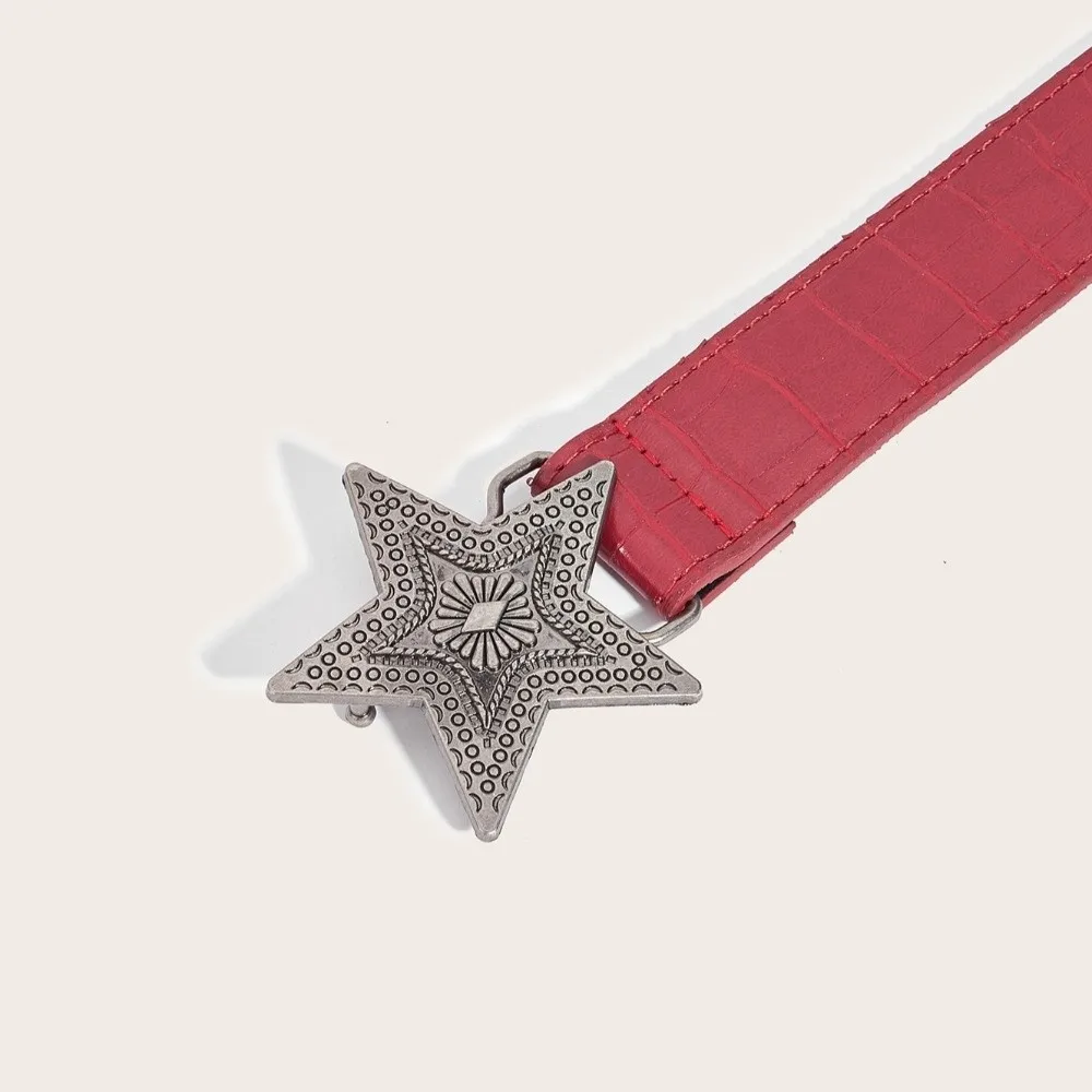 Y2k Stijl Vijfpuntige Ster Gesp Damesriem Rode Gordel Mode Jeans Riem PU Leer Alle Matched Hiphop Tailleband