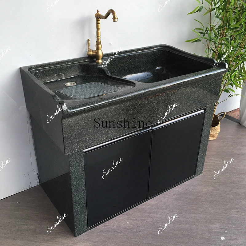 

Balcony marble laundry sink basin with rubbing board integrated outdoor courtyard FT