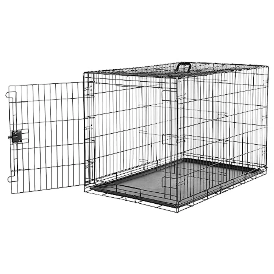 

Durable Foldable Metal Wire Dog Crate with Tray Single Door 48 x 30 x 32.5 in Black