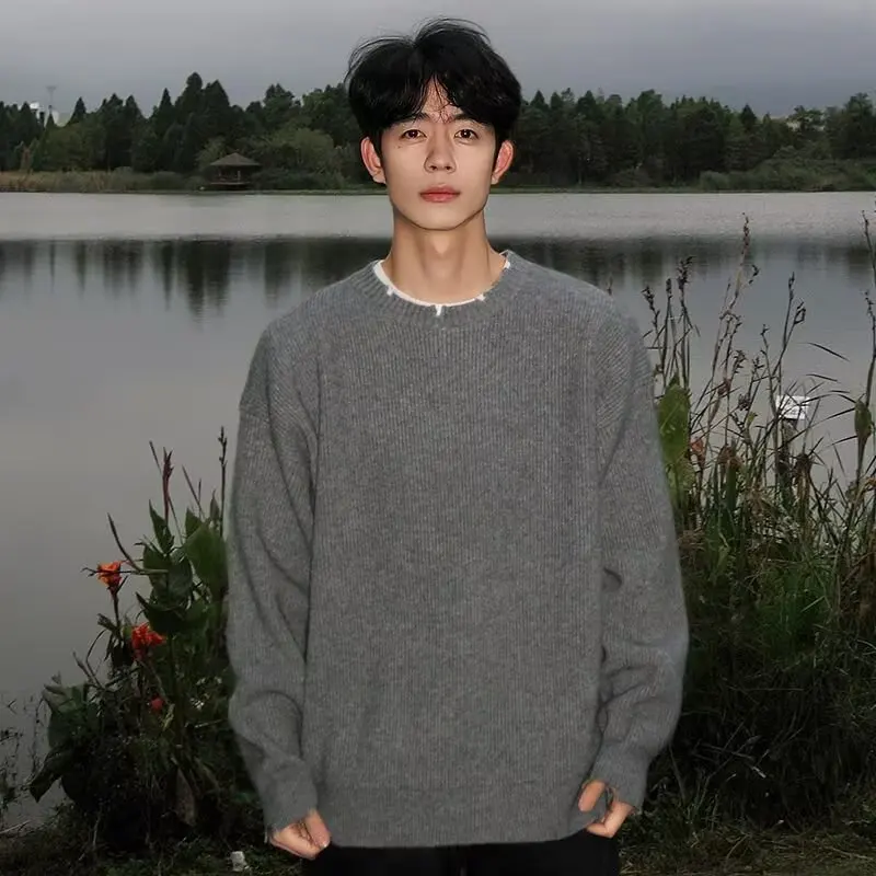 

Loose Fit round Ne Knitwear Pure Color Casual Sle Polyester Fiber Men's Sweatirt Spring Autumn New Arrival 2025