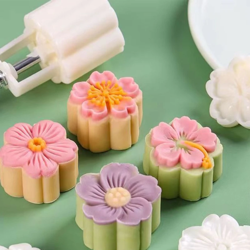 Bộ khuôn bánh trung thu nhiều hình dạng khác nhau Khuôn bánh trung thu có tem có thể tái sử dụng (Trắng) Hàng mới về