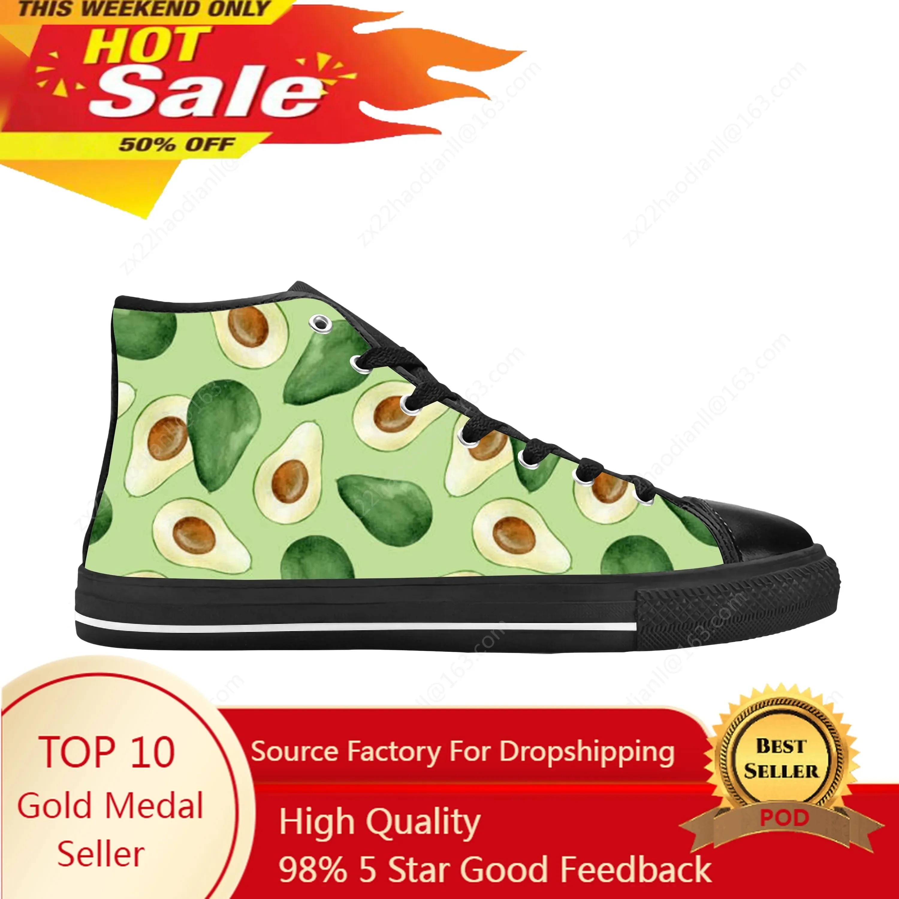 Avocado Pattern Fruit Anime Cartoon Manga Comic Casual Cloth Shoes High Top Comfortable Breathable 3D Print Men Women Sneakers