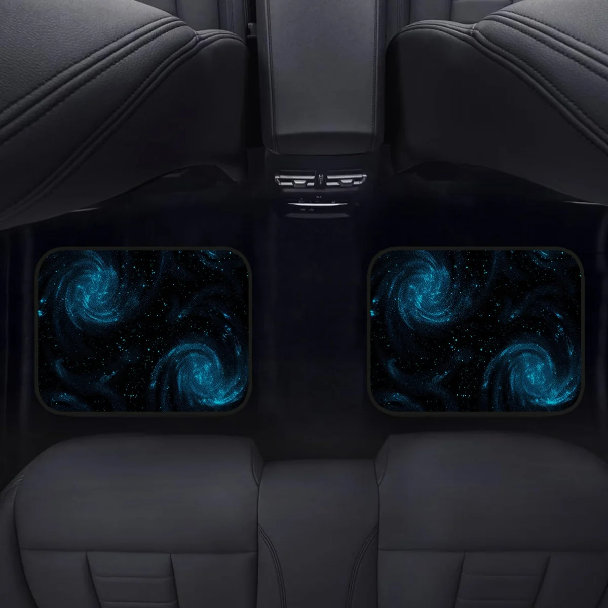 4pcs Glowing Car Floor Mats - Turquoise & Navy Blue Nebula Design, All-Weather Fit For Sedans/SUVs, Non-Slip Backing, Neon Glow