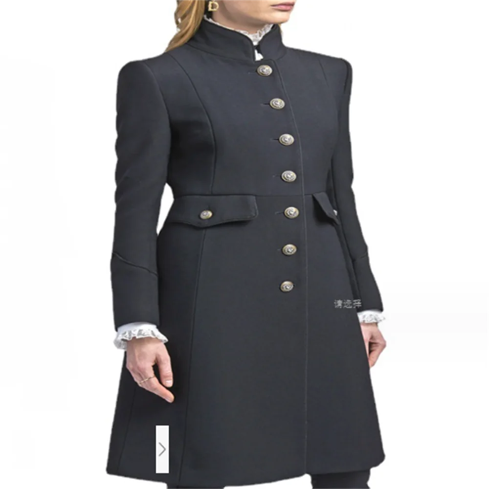 

2023 autumn and winter new collar single-breasted slim A-shaped long black woolen coat ladies' coat