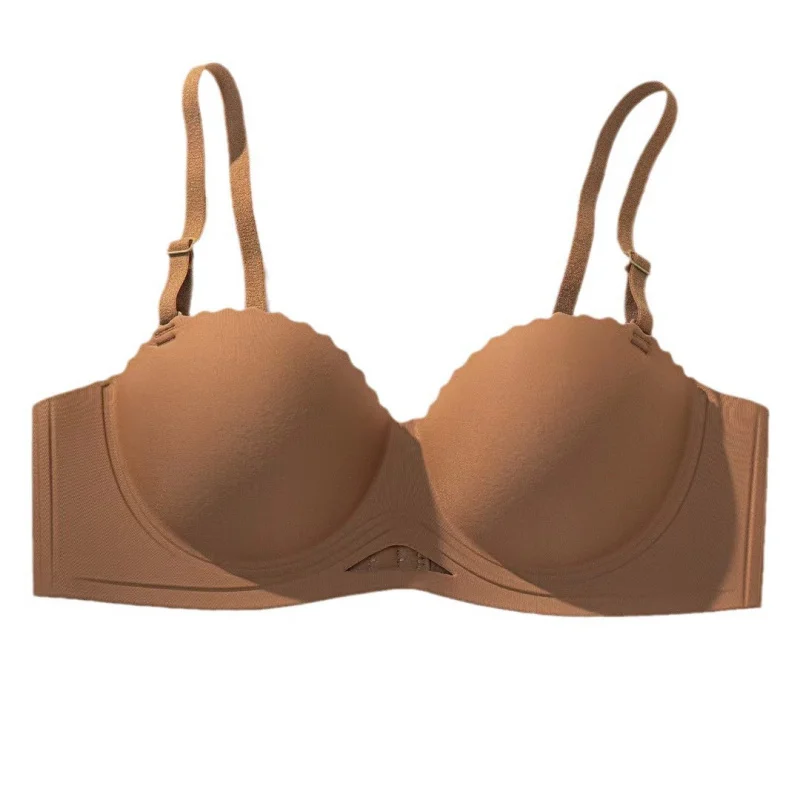 강철 반지가 없는 여성을 위한 새로운 국경 없는 끈이 없는 광택 있는 속옷, 작은 가슴이 모여 있고 가슴이 있고 미끄럼 방지 브라가 있습니다.