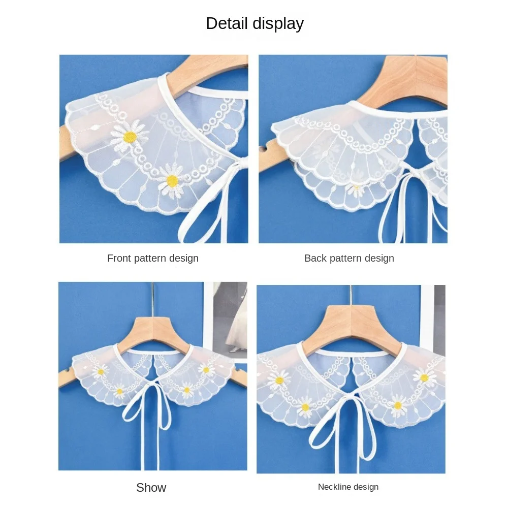 New Clothing Accessories Women's Lace Collar Fashion Lace Up Shawl Organza Embroidery Detachable Shirt Dress Blouse Decor