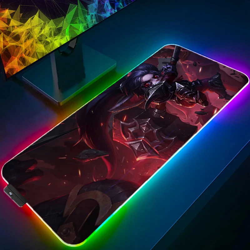 Poppy League Of Legends Mousepad LED Luminous Mouse Pad RGB Large Laptop Kawaii Anime Keyboard Rug XXL PC Gamer Cabinet Desk Mat