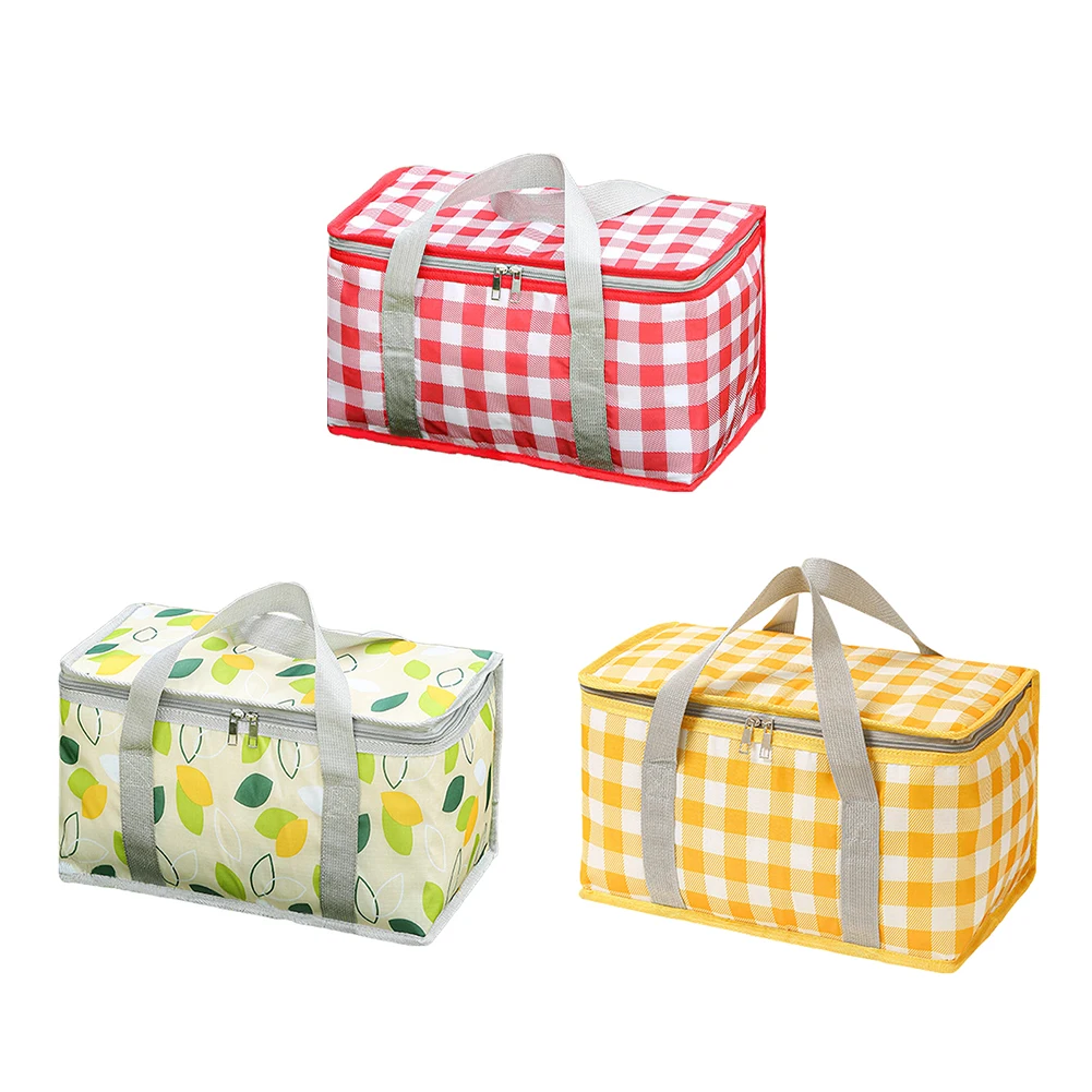 

Checkered Picnic Bag Large Capacity Lunch Box Insulation Bag Cold Protection Insulated Lunch Bag Waterproof for Camping Picnic