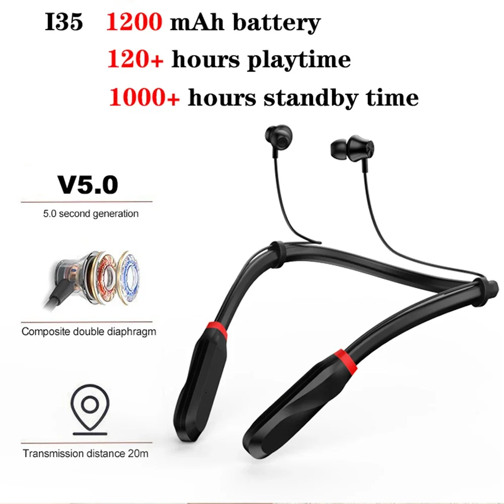 9D i35 TF Magnetic Wireless Bluetooth Earphone 1000MAH music Neck headset Neckband sport Earbuds Headphones For iPhone Xiaomi