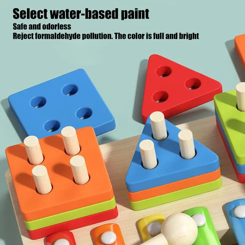 Wooden Shape Learning Puzzles Counting Shape Sorter Stacking Game Developmental Preschool Early Educational Sensory Toy Gifts
