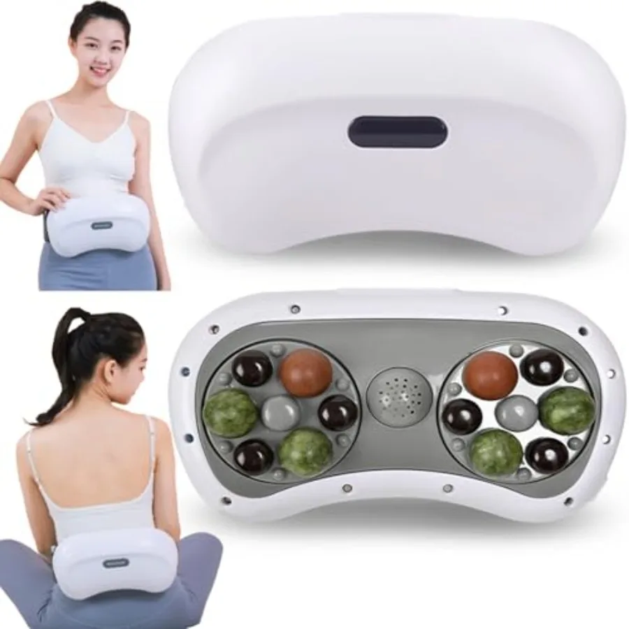 

Electric Abdominal Massager with 12 Massage Heads Electric Bianstone Tummy Kneading Instrument 3 Gear Temperatutre and Speed Ad