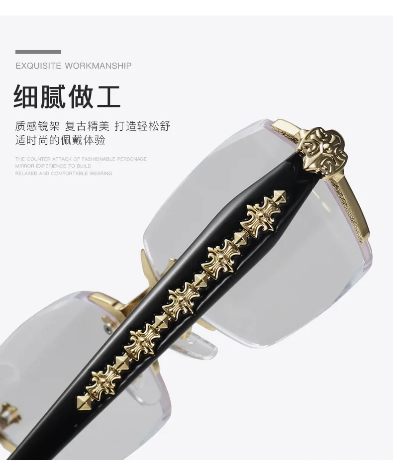 Anti Blau Licht Randlose Lesebrille Mode Frauen Männer Diamant Cut Rand Presbyopie Brillen Anti-müdigkeit Brillen – Detail 9