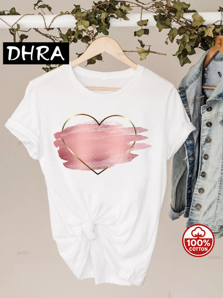 ألوان مائية الحب القلب الحلو موضة قصيرة الأكمام طباعة تي شيرت ملابس الصيف أعلى الجرافيك تي شيرت ملابس حريمي الحد الأدنى #1