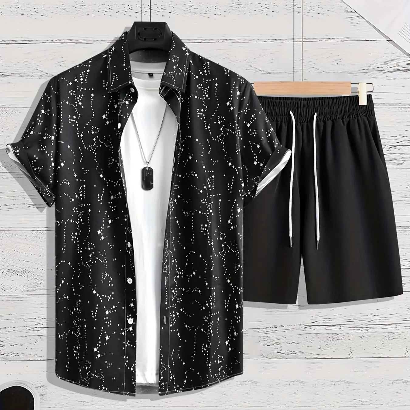 

Hawaiian Shirt Set Men's 3D Printed Star Pattern Summer Men And Women Fashion Casual Personality Shirt + Shorts 2-piece Set