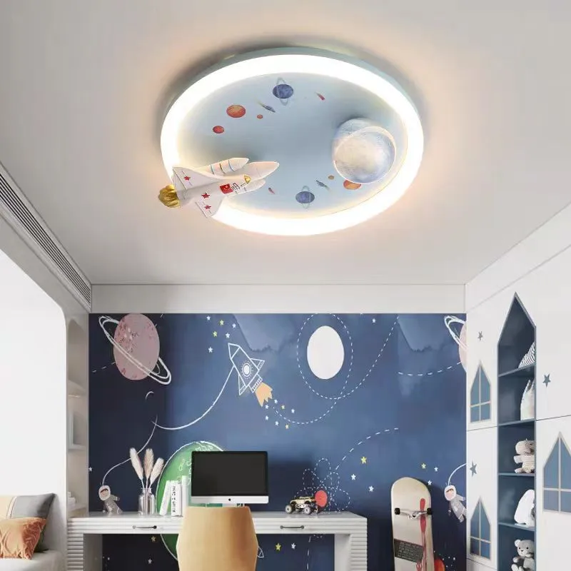 Imagem -04 - Lâmpada de Teto Redonda Criativa para Crianças Quarto Kawaii Lua Astronauta Decoração de Casa Estudo Leitura Olho-cuidado