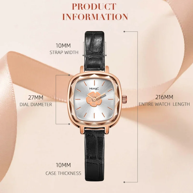 Square Dial Women Quartz Watch Black Leather Band Classic Elegant Ladies Dress Watch Polygonal Waterproof Watch Montre Femme