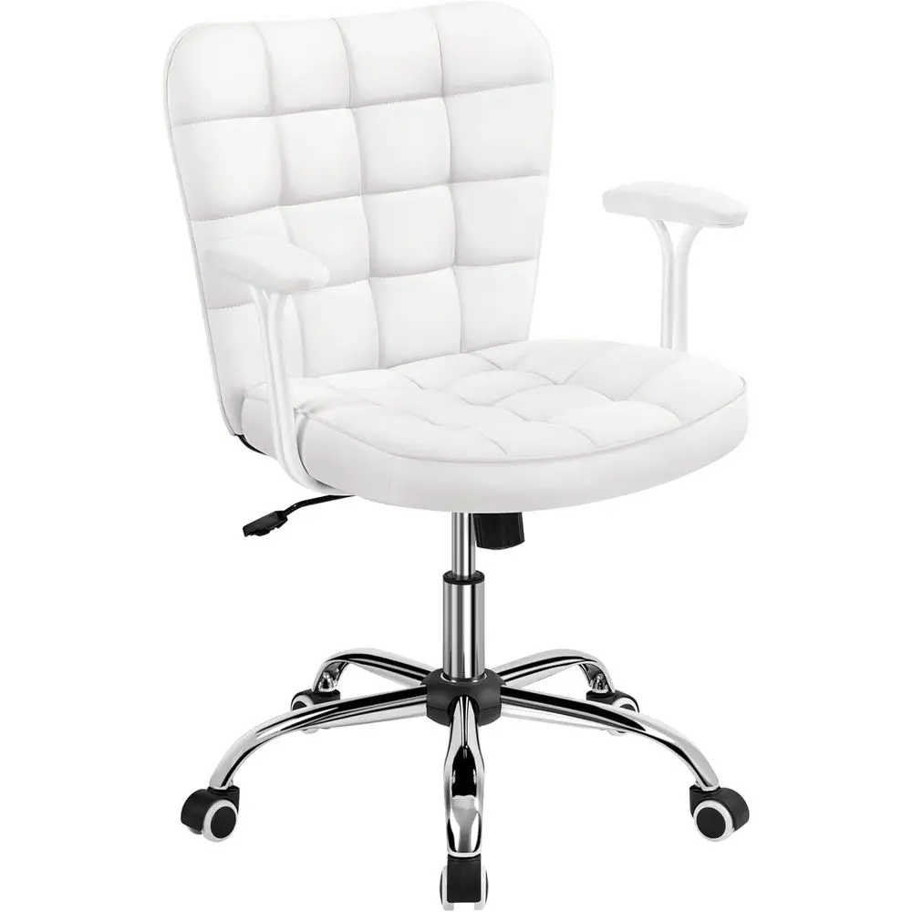 

Back aux Leather Desk Oice Chair ern Upholstered Adjustable ing Vanity Chair with Detachable Padded Armrests or Home/Oice,White