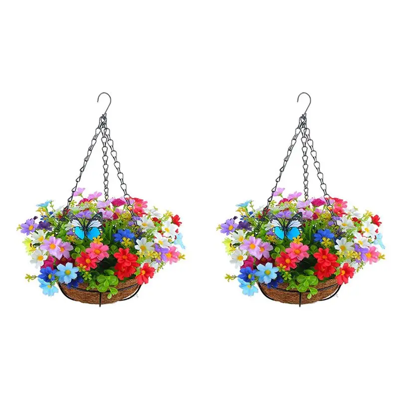 LICE-2X Artificial Hanging Flowers In Basket For Patio Lawn Garden Decor, Multicolor