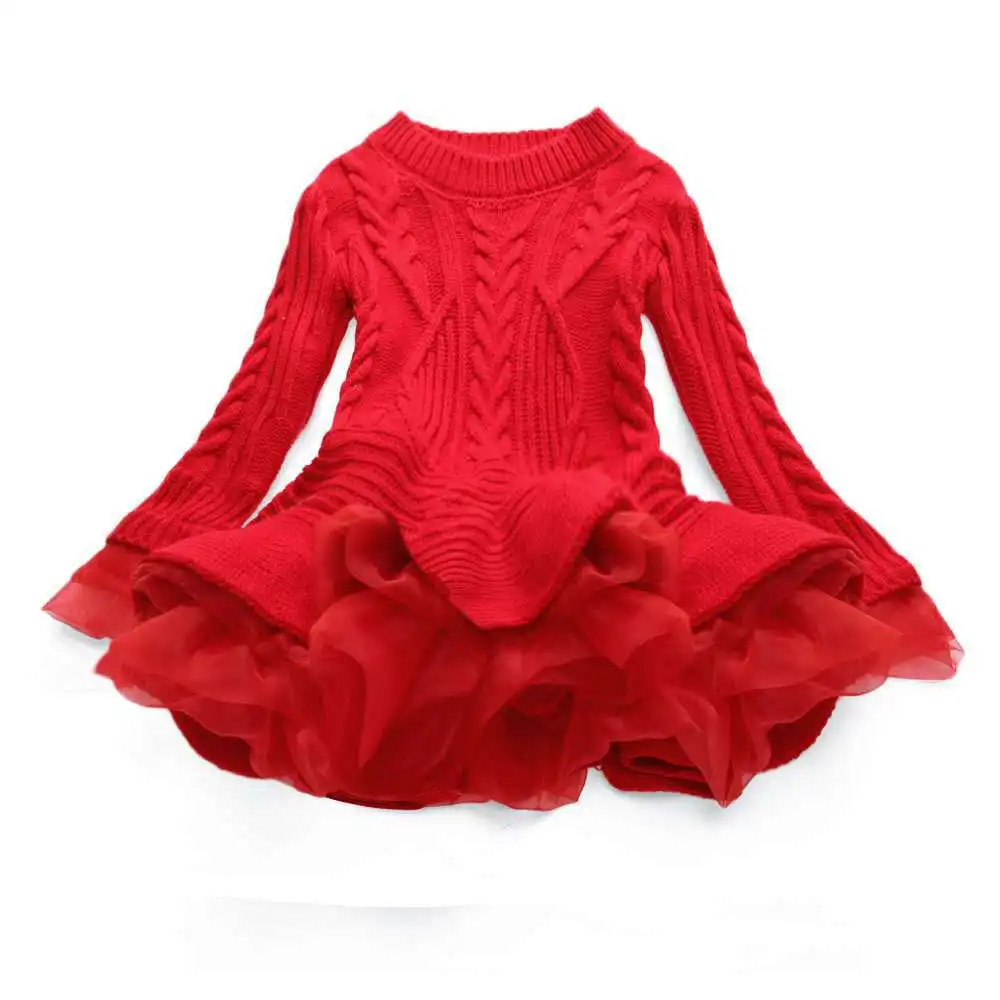 Kids Girls Autumn Winter Knitted Midi Dress Long Sleeve Sweater Princess Dress Sweet Flared Hem Dress Daily Party Wear