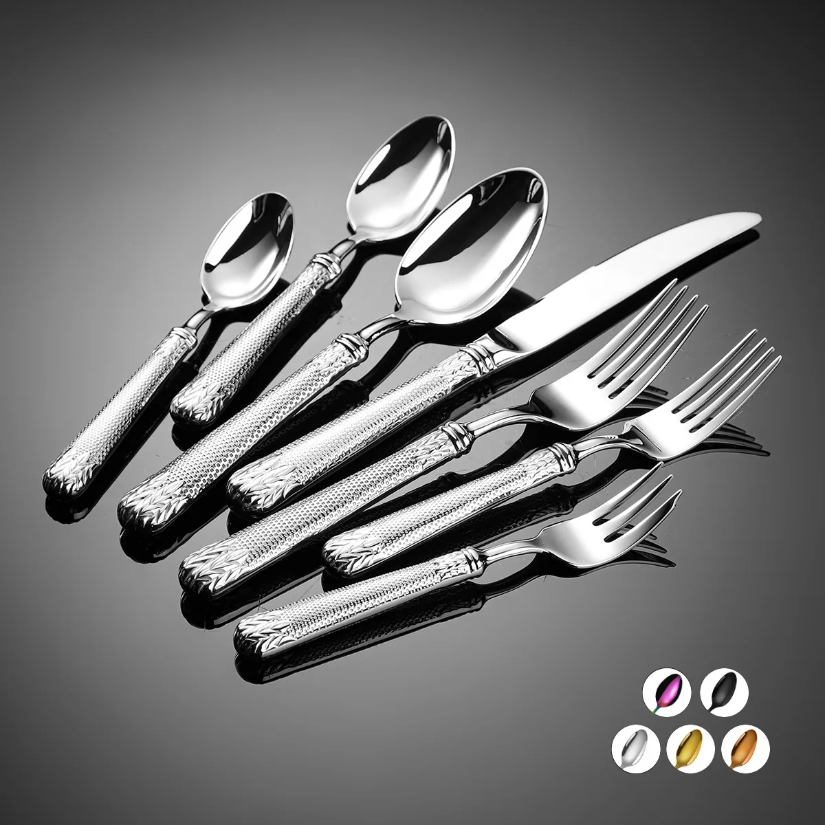 304 thick wheat ear stainless steel tableware set, hotel western tableware, steak, knife, fork, spoon, teaspoon