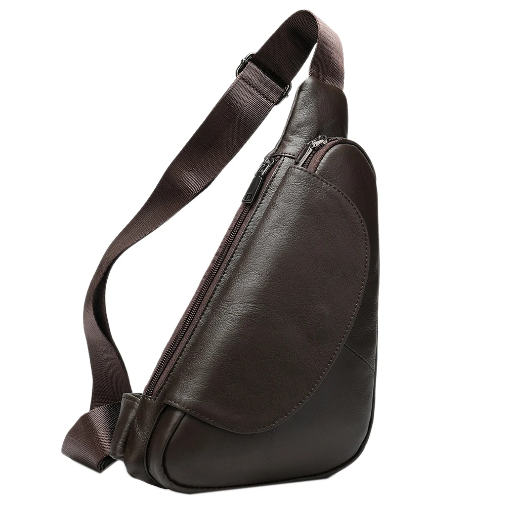 Leather Men's Shoulder Messenger Bag Male Chest Bag Small Crossbody Bags for Men Chest Pack Leather Mens Sling Bags Brown