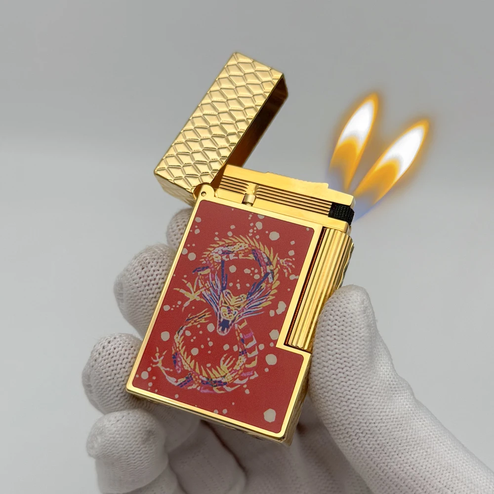 

Двойная огненная зажигалка для курильщика, чистая медь, классический звук, узор дракона, ограниченная серия, зажигалка для сигар, подарок на день отца