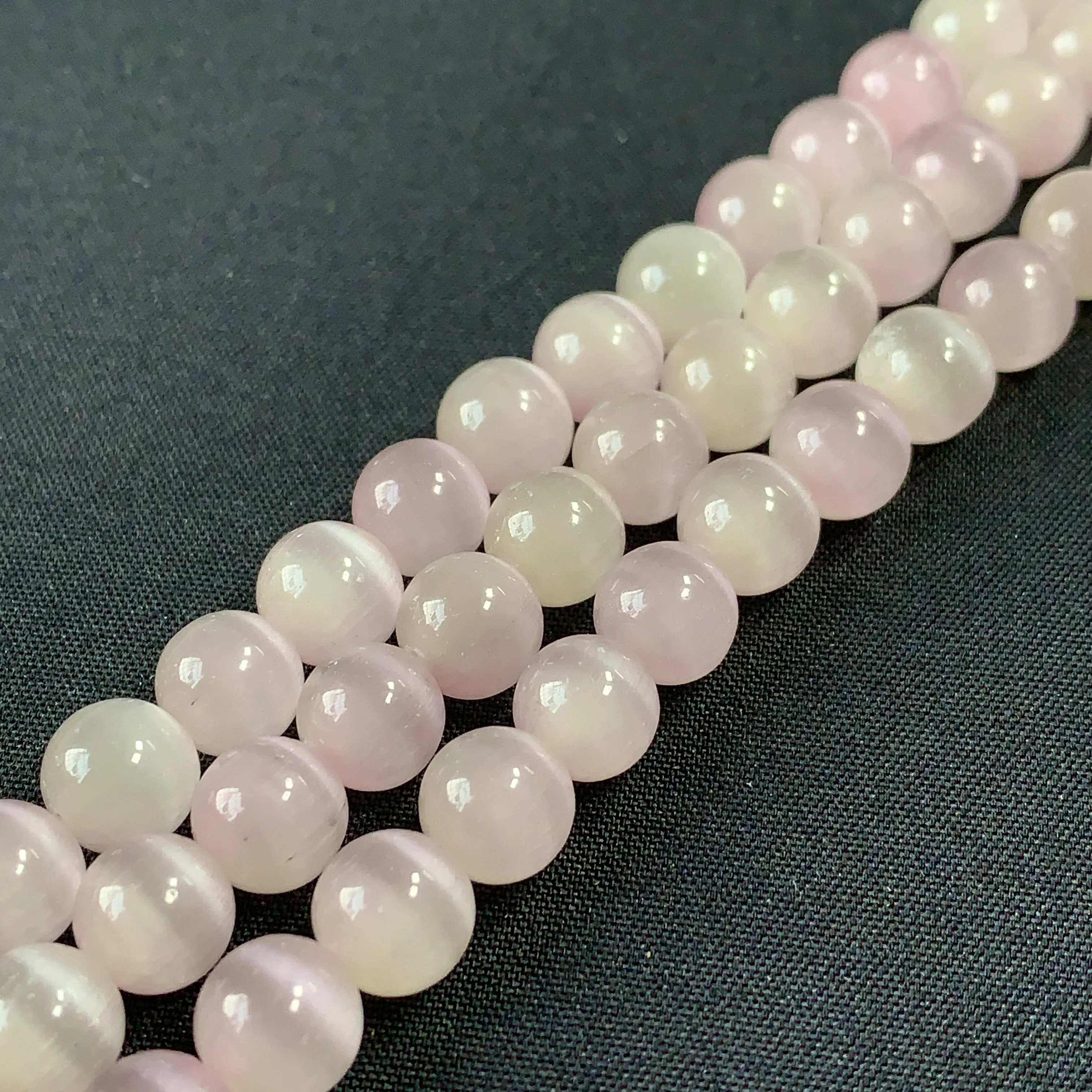 Gemstone Beads Smooth Crystal Round Glass String Loose Beads 8mm Light Pink Cat Eye Glass String for Making Bracelets Necklace