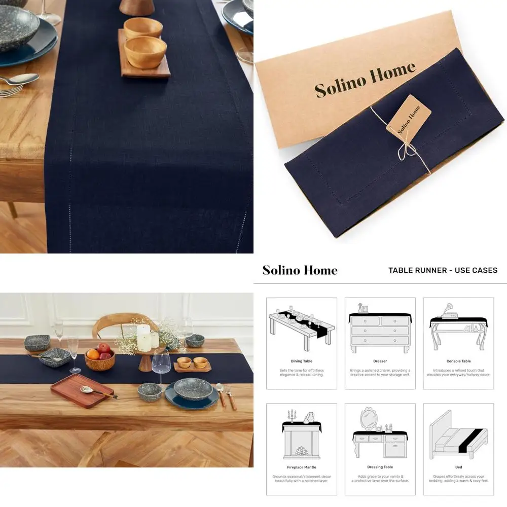 

Navy Blue Linen Table Runner, 14 x 108, 100% Medium Weight Linen with Hemstitch