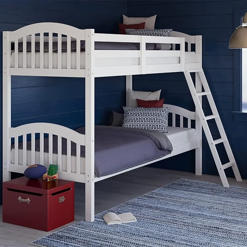 

Twin Over Twin Low Bunk Bed with Ladder, Converts to 2 individual twin beds，Wooden Bunk beds with Guardrail for Kids,Toddlers