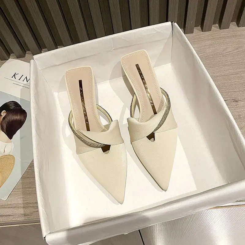 

2026 new style slim heeled sandals with pointed toe for women, wearing M ü ller half drag high heels on the outside