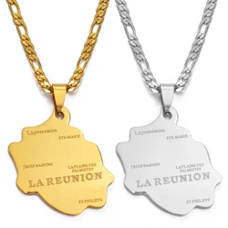 Anniyo Gold Color/Silver Color Map of LA REUNION Pendant Necklaces Women/Men French Reunion Island Maps Jewelry  @003508