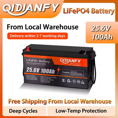 Qidianfy 24V 100Ah LiFePO4 Lithium Battery with 100A BMS 2560w Capacity for RV Solar Off-grid Systems Camping Marine