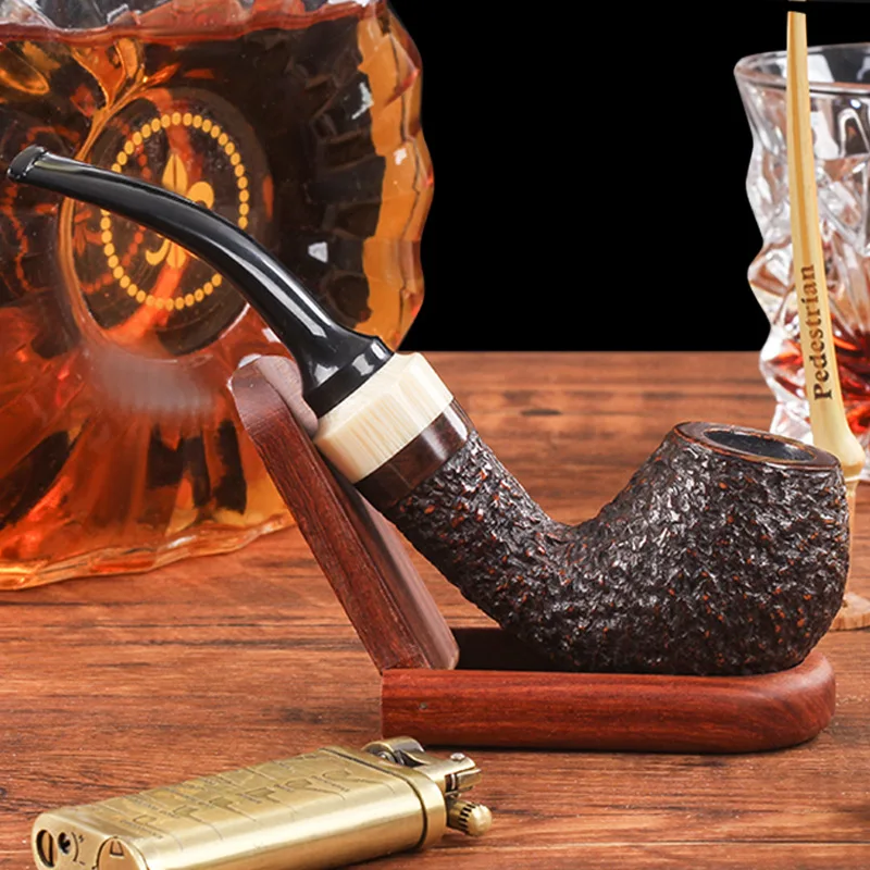

Honeysuckle Wood White Circle Long Tail Pufferfish Pipe Men's Handmade Solid Wood Traditional Old-style Detachable Heat-resistan