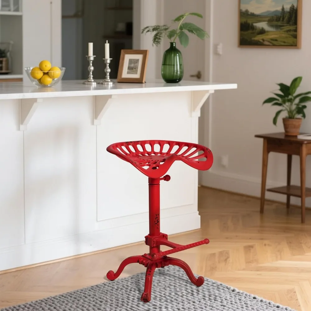 러스틱 인더스트리얼 팜하우스 스타일 조절 가능한 트랙터 시트 바 스툴 (회전형, 에이지드 레드)