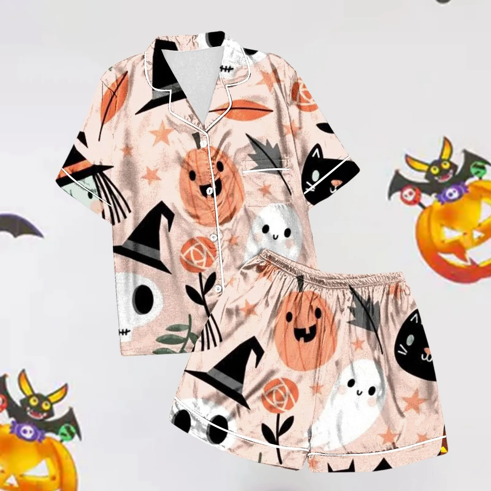 Ladies Casual Halloween Printed Pajamas And Shorts Set Womens Pajama Set Shorts пижама женская Pumpkin Ghost Printed