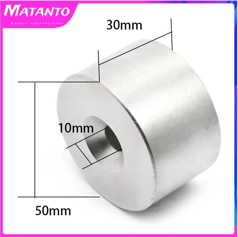 

1PCS 50x30-10mm Circular Super Strong Powerful Neodymium Magnets with Hole 10mm Big Fridge fishing Magnet Magnetic Sheet