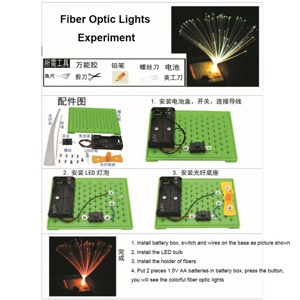 Jouet d'Assemblage Coloré en Fibre Optique, Lumières d'Expérimentation Scientifique