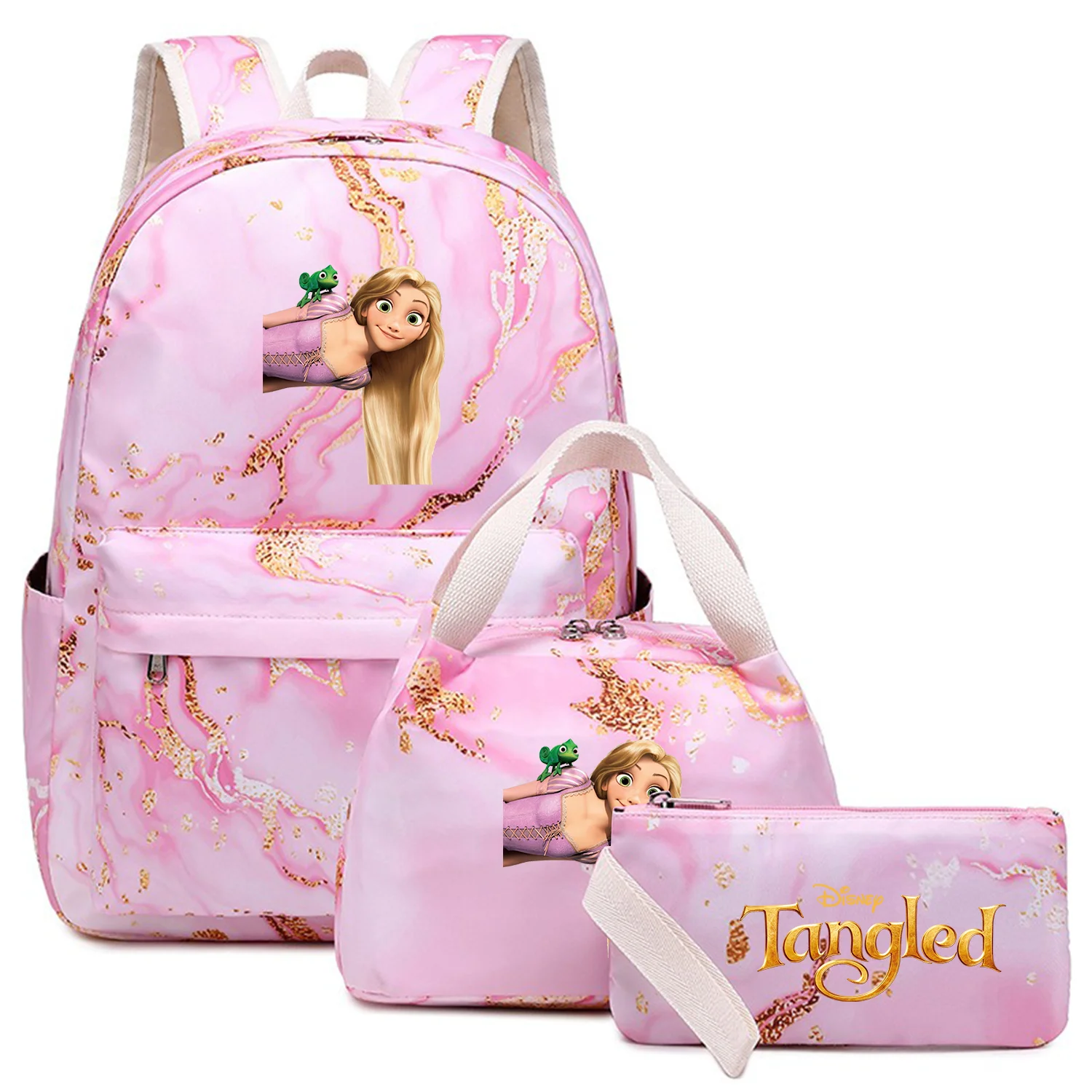 3Pcs Tangled Rapunzel Princess Backpack Capacity Student Schoolbags Double Shoulder Bag Girls Pen Lunch Bags Bookbag Laptop Sets