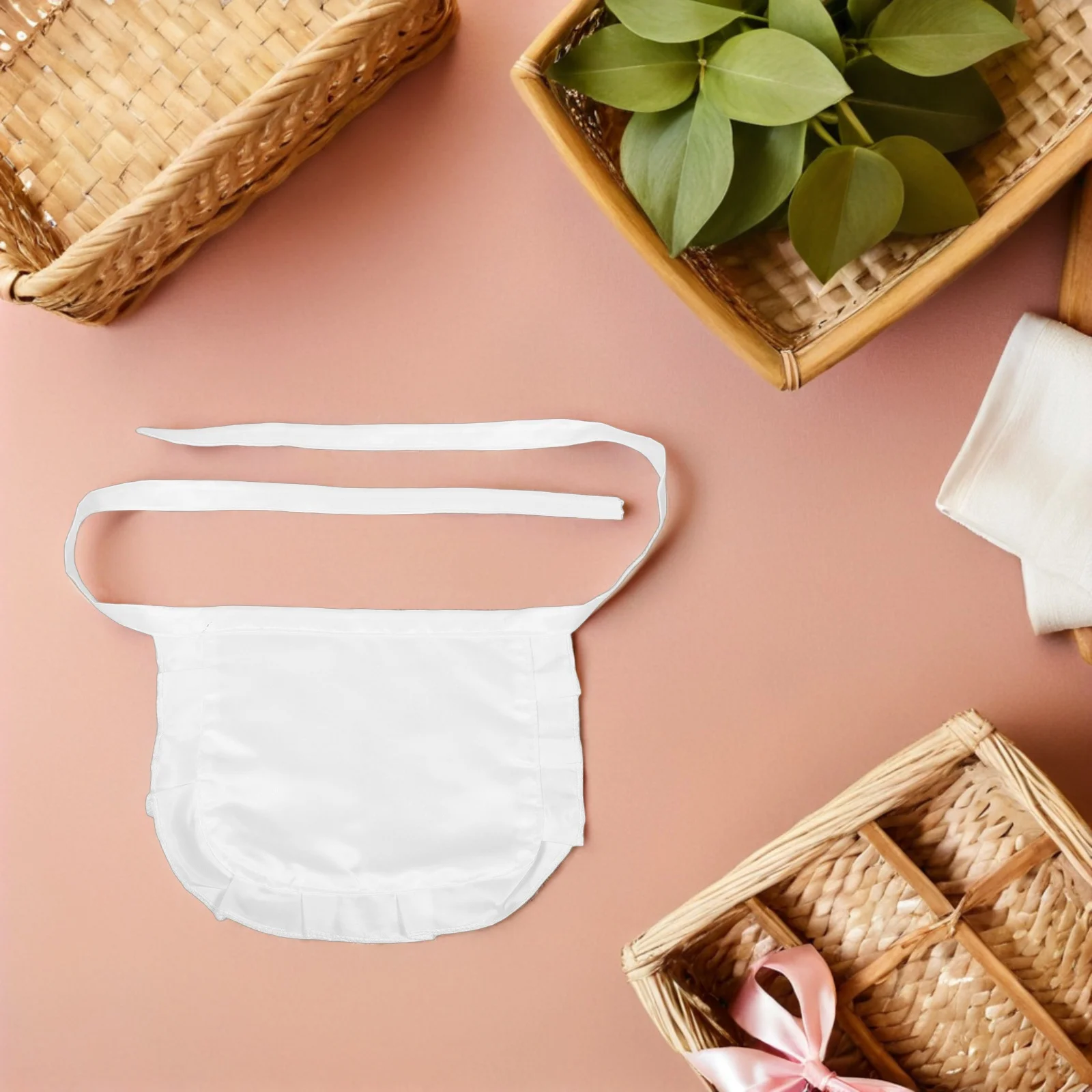 여성용 귀여운 흰색 반 앞치마 러플 허리 앞치마 메이드 코스튬 액세서리 로리타 드레스 코스프레 서버 주방 파티용