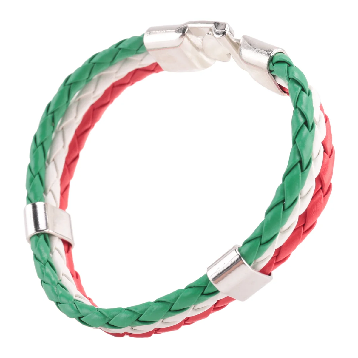 Pulsera de joyería, brazalete con bandera italiana, aleación de cuero, para hombre y mujer, verde blanco rojo (ancho 14 mm, largo 21,5