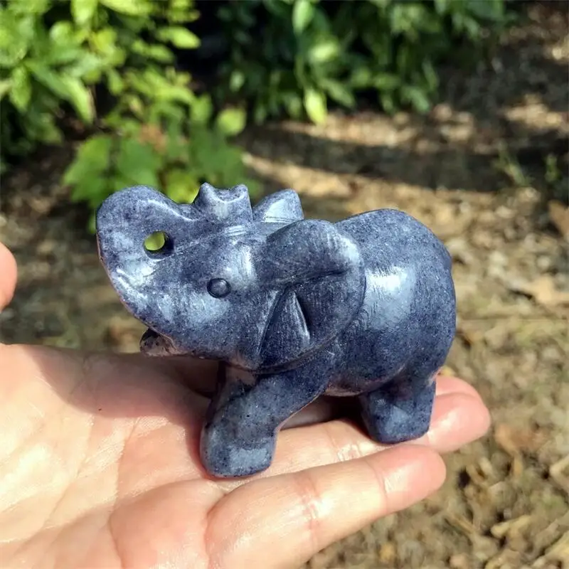 Natural Blue Aventurine Elephant Carving Animal Crafts Healing Crystal Stone Feng Shui Home Decoration Gift 1PCS